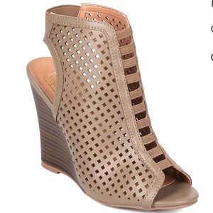 Bumper Peep Toe Elastic Slingback Wedge Sandals Heels Size 8.5